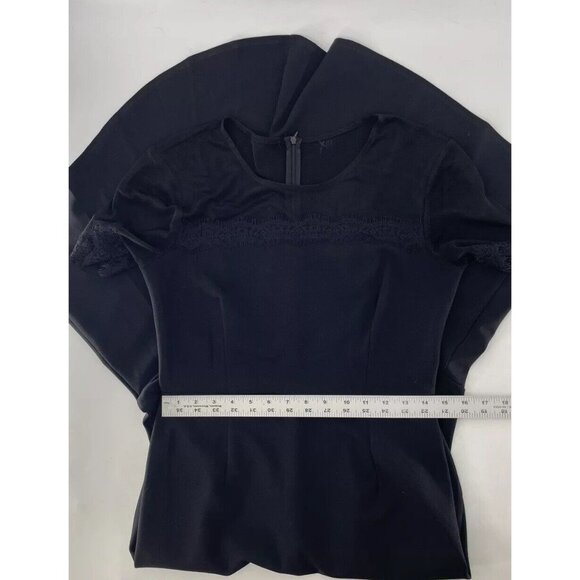 En Focus Studio Sheath Dress Black Mesh Lace Trim Flared Hi Low Hem Sz 6 Witchy - Picture 12 of 12